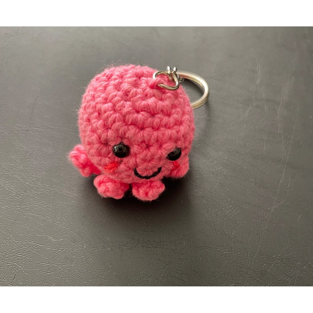 Handmade Pink Crochet Octopus Keychain Amigurumi Bag Charm Plush Accessory